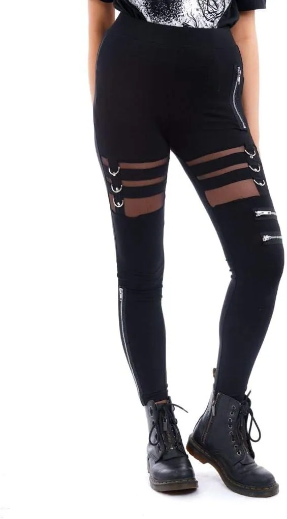 Chemical Black Punk Gothic Inka See-Through Lace Zipper Long Leggings Pants