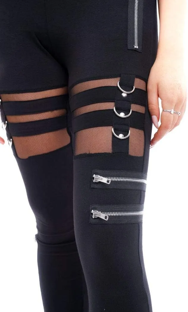 Chemical Black Punk Gothic Inka See-Through Lace Zipper Long Leggings Pants