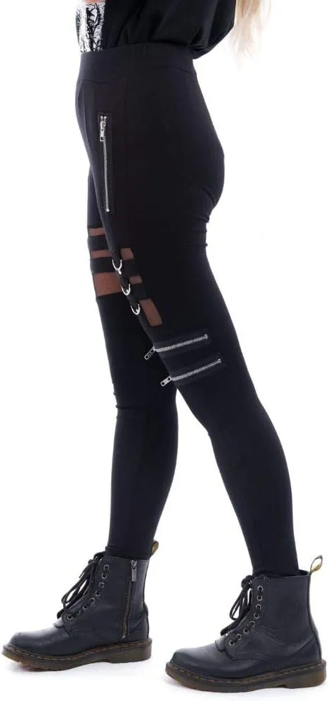 Chemical Black Punk Gothic Inka See-Through Lace Zipper Long Leggings Pants
