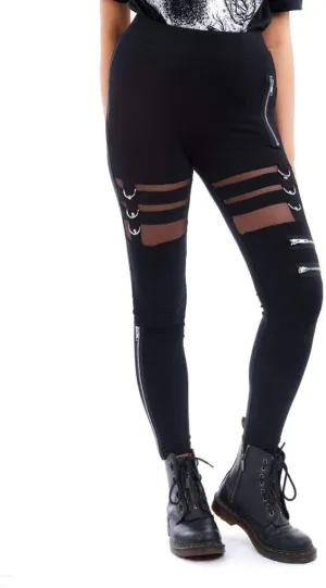 Chemical Black Punk Gothic Inka See-Through Lace Zipper Long Leggings Pants