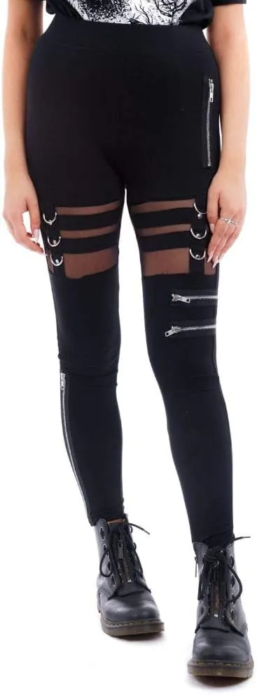 Chemical Black Punk Gothic Inka See-Through Lace Zipper Long Leggings Pants
