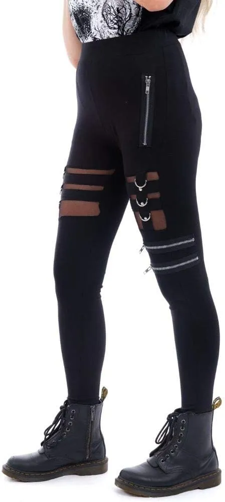 Chemical Black Punk Gothic Inka See-Through Lace Zipper Long Leggings Pants