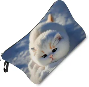 Chubby Cat Makeup Bag Kitten Organizer Zipper Pouch Cat In The Snow Cosmetic Bag Adorable Kitty Present for Cat Lovers Cat Mom Women Friends