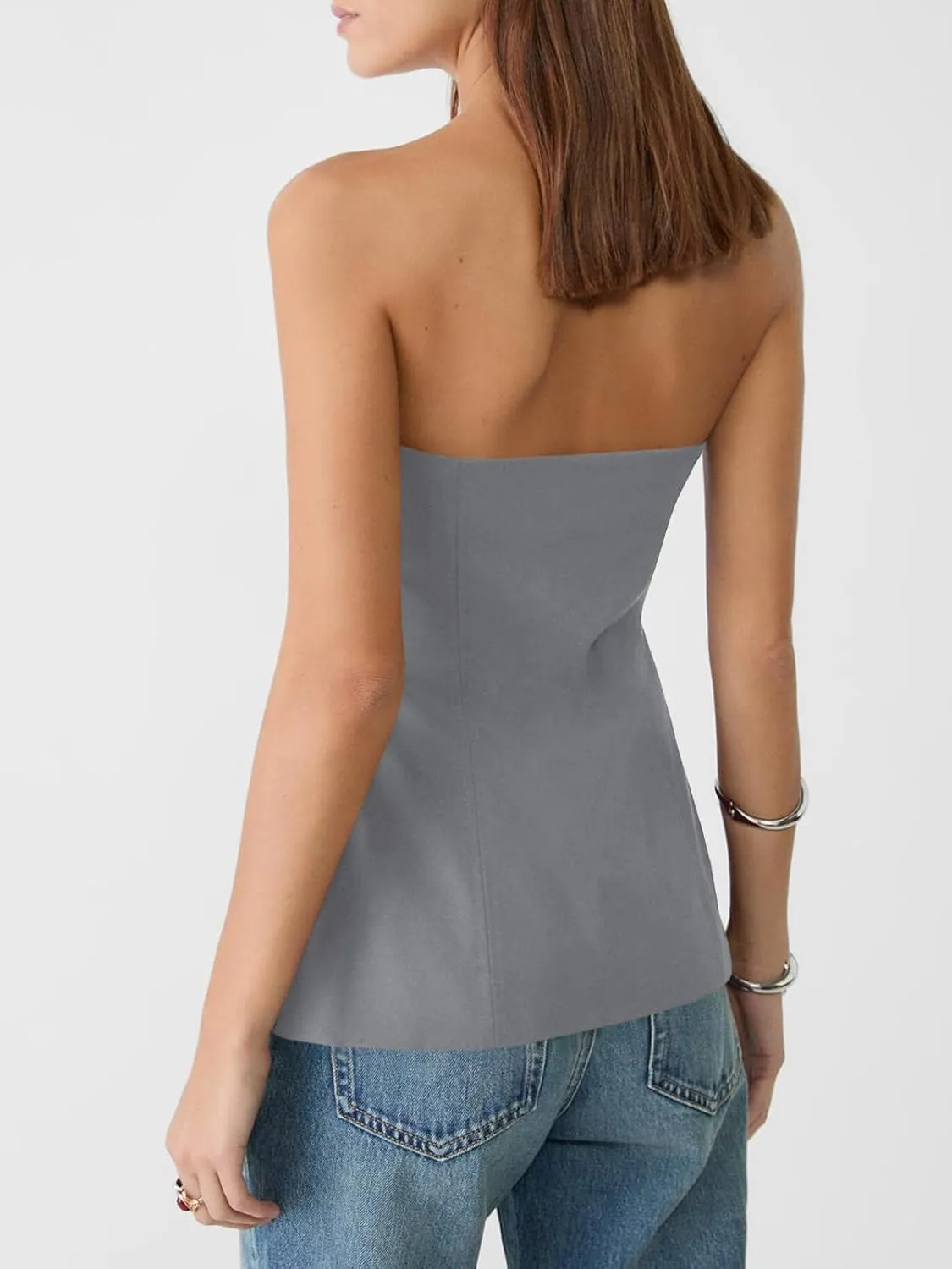 Cicy Bell Womens Strapless Blazer Vest Summer Sleeveless Fitted Tube Tops Trendy Button Down Work Suit Tops