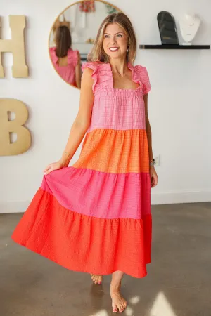 Color Block Maxi Dress - Pink