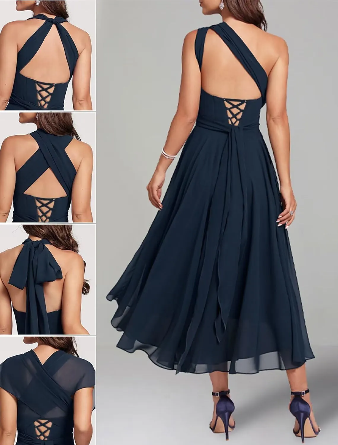 Convertible Mother of The Bride Dresses Chiffon Tea Length Infinity Formal Wedding Guest Dress