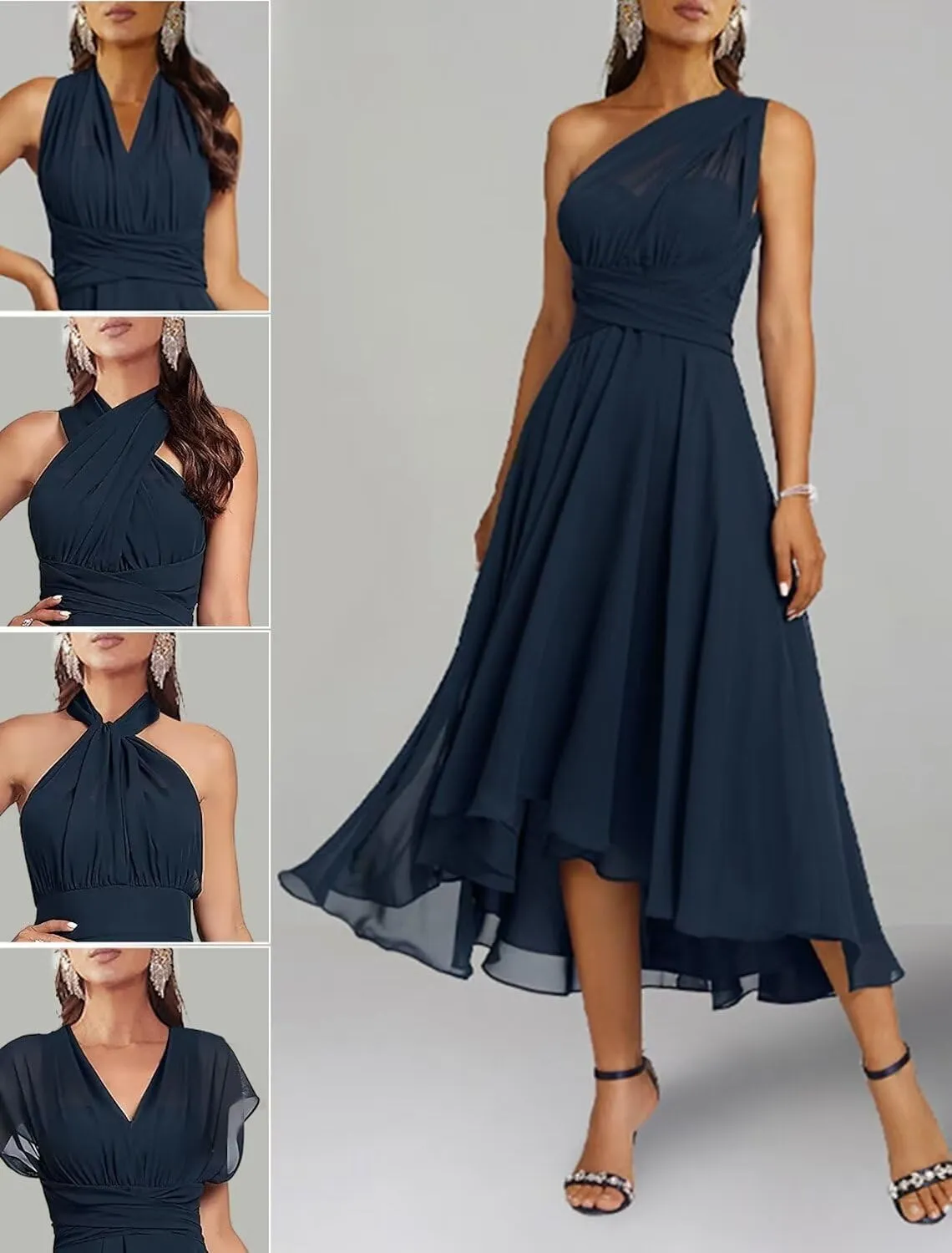 Convertible Mother of The Bride Dresses Chiffon Tea Length Infinity Formal Wedding Guest Dress