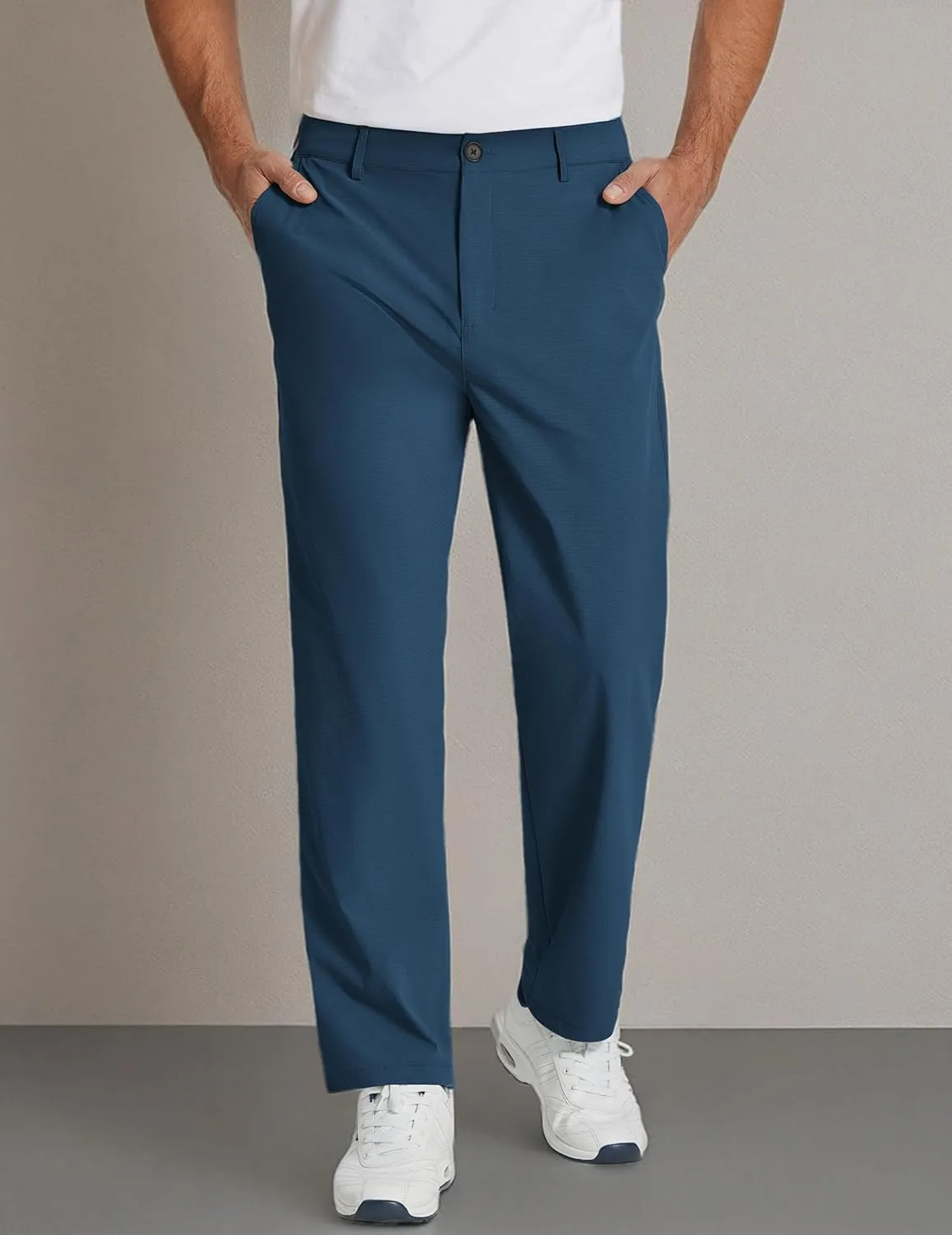 COOFANDY Men's Casual Pants Classic Fit Flat Front Pants Lightweight Elastic Waist Golf Trousers with Pockets