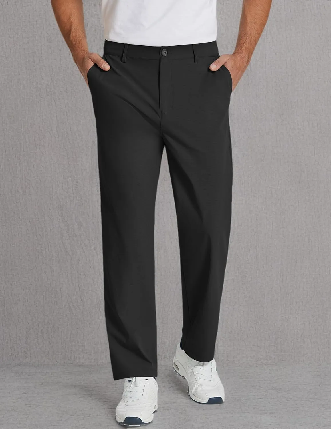 COOFANDY Men's Casual Pants Classic Fit Flat Front Pants Lightweight Elastic Waist Golf Trousers with Pockets