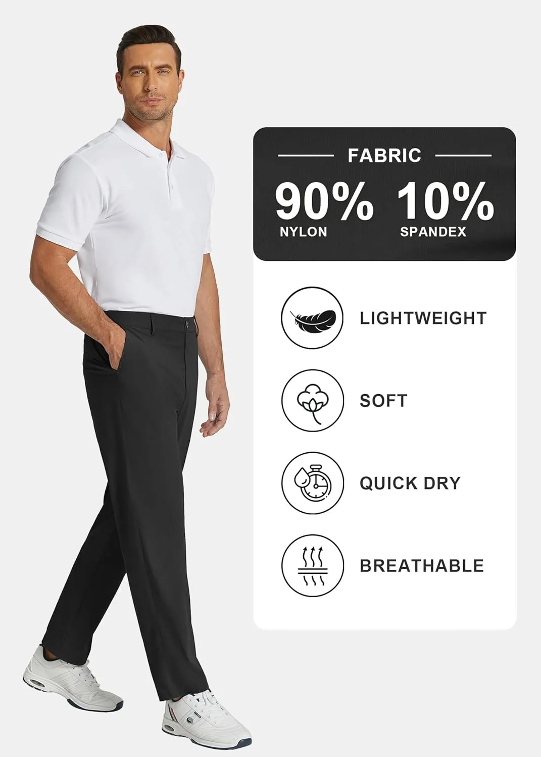 COOFANDY Men's Casual Pants Classic Fit Flat Front Pants Lightweight Elastic Waist Golf Trousers with Pockets