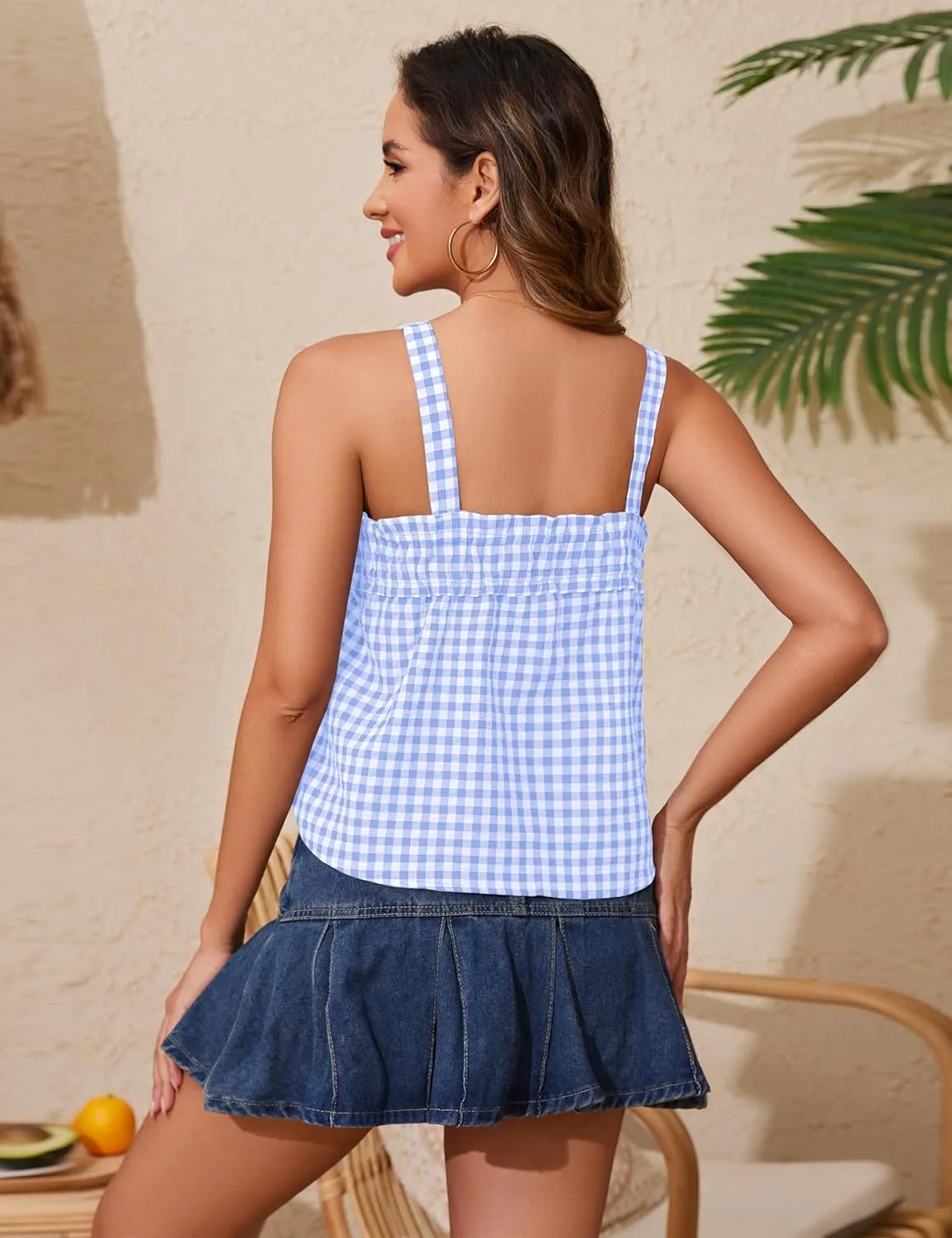 Cotton Gingham Tie Front Tank Tops for Women Girls Cute Plaid Tank Tops Casual Summer Going Out Top