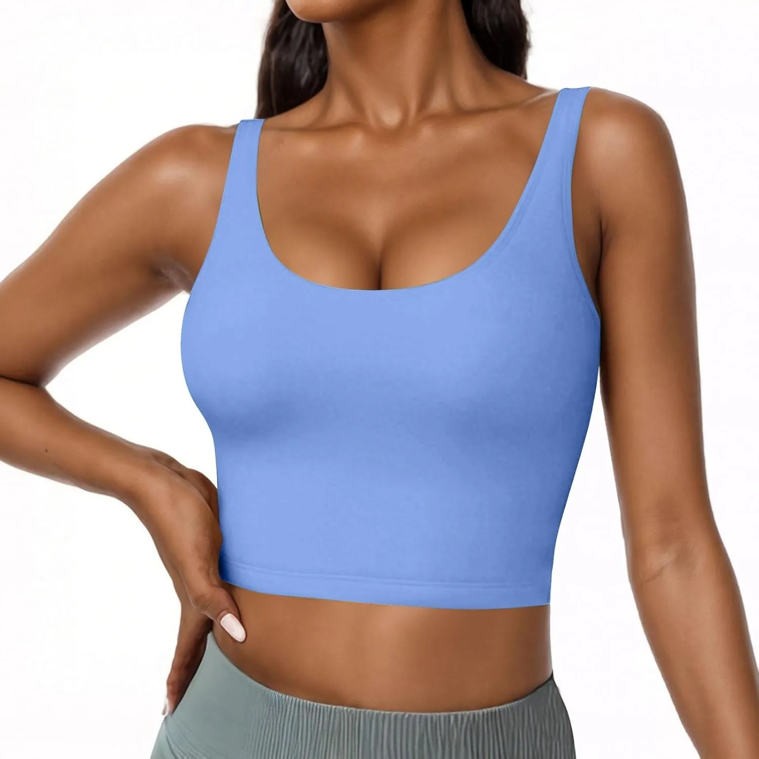 Cotton Tank Top with Built in Bra for Women Adjustable Strap Workout Camisole Yoga Shirts Layer Padded Bra Tank Tops