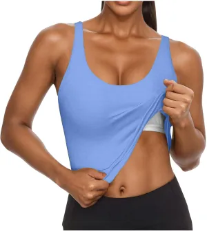Cotton Tank Top with Built in Bra for Women Adjustable Strap Workout Camisole Yoga Shirts Layer Padded Bra Tank Tops