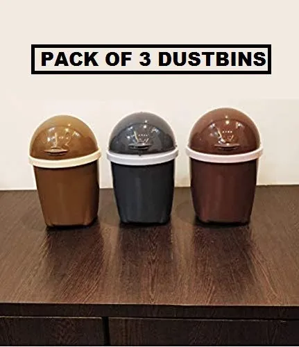 CSM® Table Dustbin Desktop Bin with Attached lid and Swing Opening, Mini Trash Bin Can Waste Bin for Office, Desk, Kitchen, Bedroom (Mini-Bin, Multicolor) (Plastic,1 Litre) Set of 3