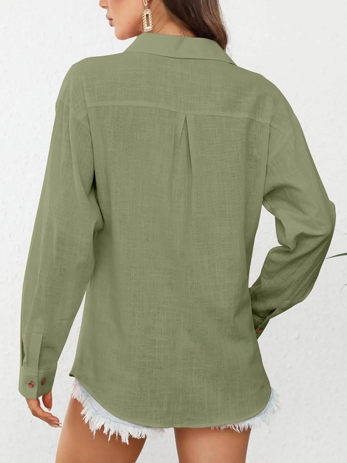 CUNLIN Women's Button Down Shirts Long Sleeve Cotton Summer Beach Wear for Women with Pocket