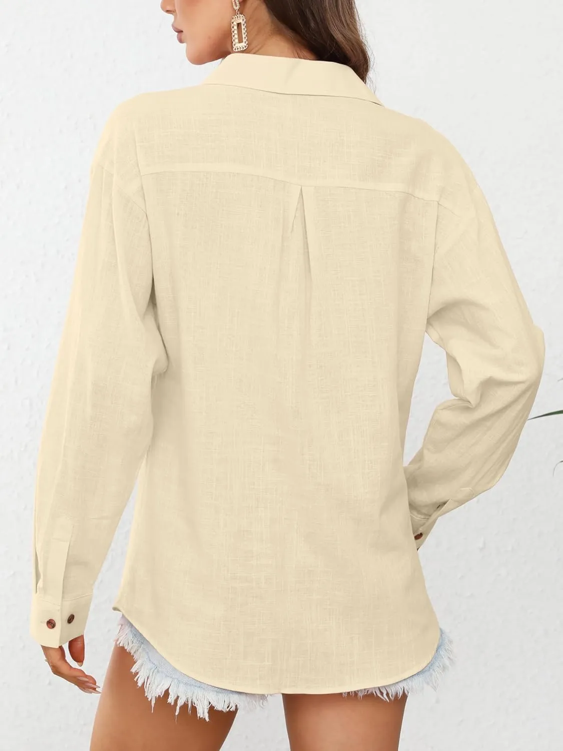 CUNLIN Women's Button Down Shirts Long Sleeve Cotton Summer Beach Wear for Women with Pocket