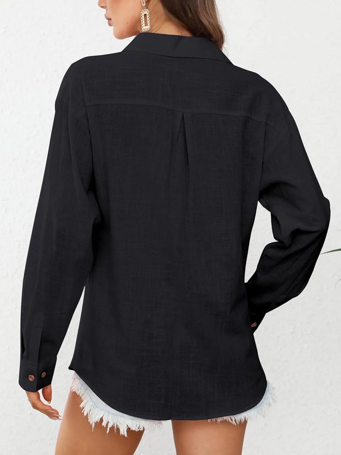 CUNLIN Women's Button Down Shirts Long Sleeve Cotton Summer Beach Wear for Women with Pocket