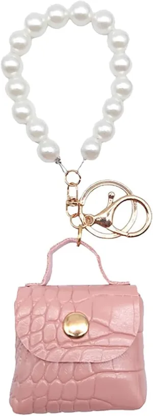 Cute Mini Coin Bag Pendant Keychain with Wristlet Fashion PU Leather Wallet Purse Keyring Unique Backpack Pendant Charms