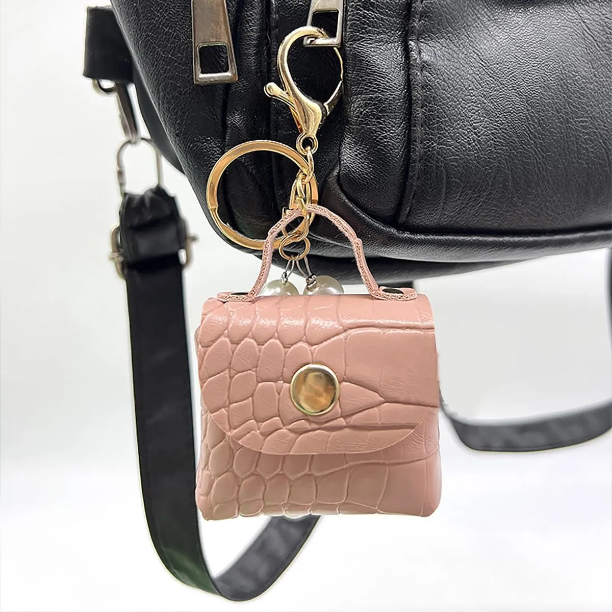 Cute Mini Coin Bag Pendant Keychain with Wristlet Fashion PU Leather Wallet Purse Keyring Unique Backpack Pendant Charms