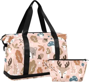 Cute Woodland Animals Brown over Night Women Bags Waterproof Gym Bag Women, Carry on Garment Duffel Bag