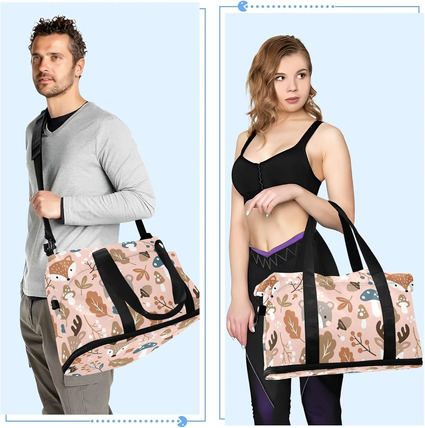 Cute Woodland Animals Brown over Night Women Bags Waterproof Gym Bag Women, Carry on Garment Duffel Bag