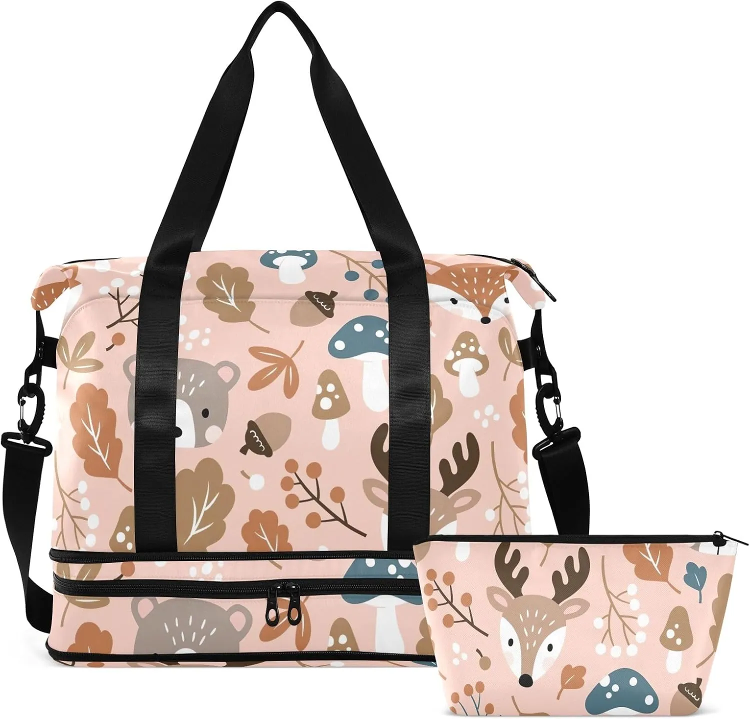 Cute Woodland Animals Brown over Night Women Bags Waterproof Gym Bag Women, Carry on Garment Duffel Bag