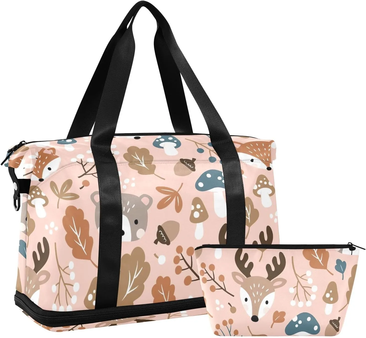 Cute Woodland Animals Brown over Night Women Bags Waterproof Gym Bag Women, Carry on Garment Duffel Bag