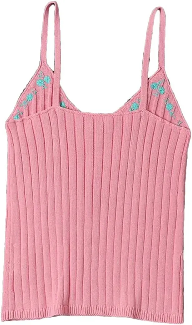 DBFBDTU Camisole Tops for Women Women Embroidered Top Ladies V-Neck Knitted Strap Camisole