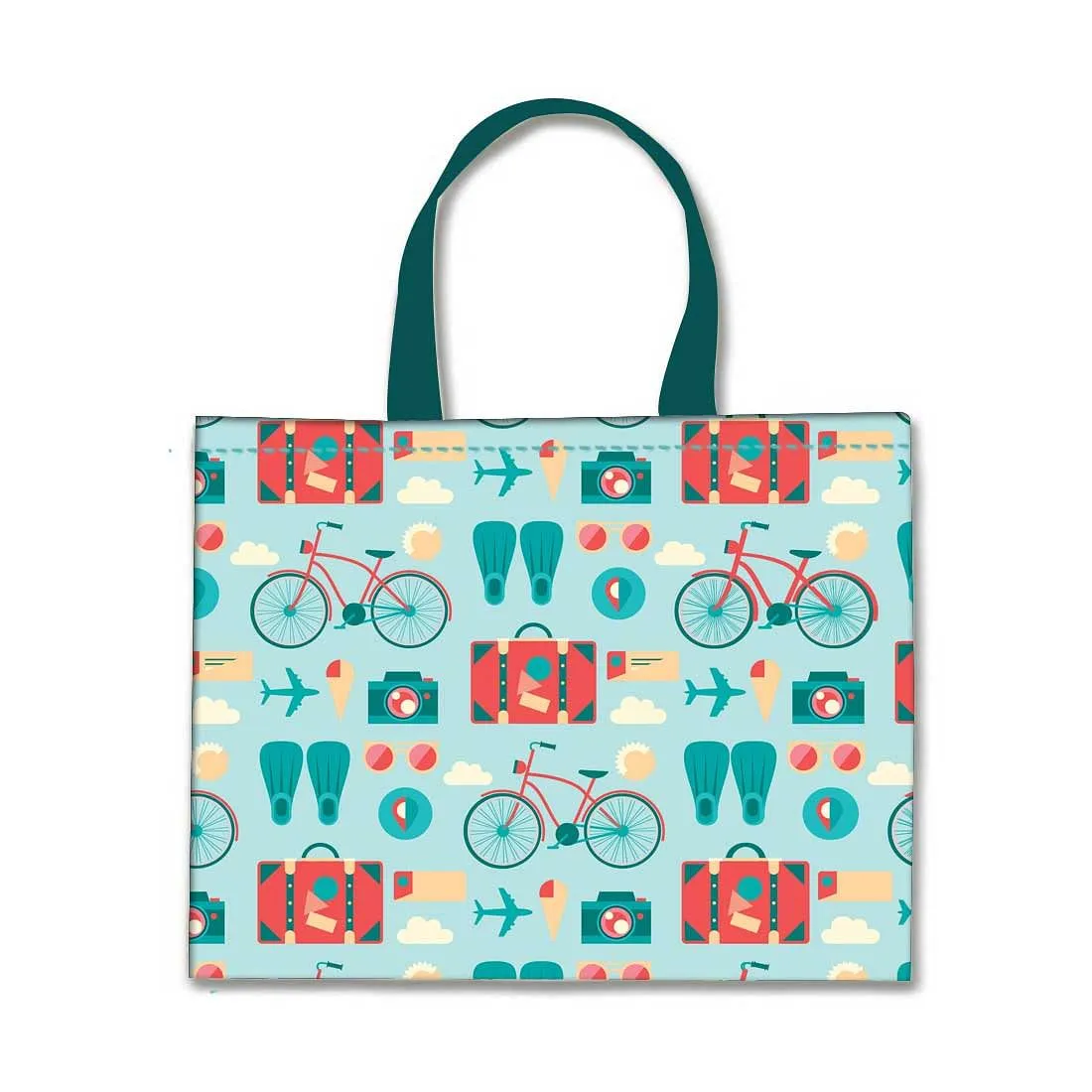 Designer Tote Bag With Zip Beach Gym Travel Bags -  Doodle Art Blue