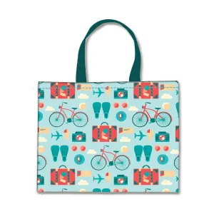 Designer Tote Bag With Zip Beach Gym Travel Bags -  Doodle Art Blue
