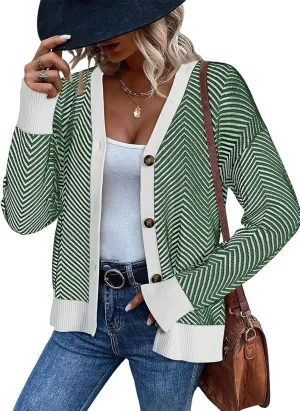 Dokotoo Women's 2025 Fashion Casual Open Front Long Sleeve Chunky Knit Striped Cardigans Sweaters Outerwear Coats