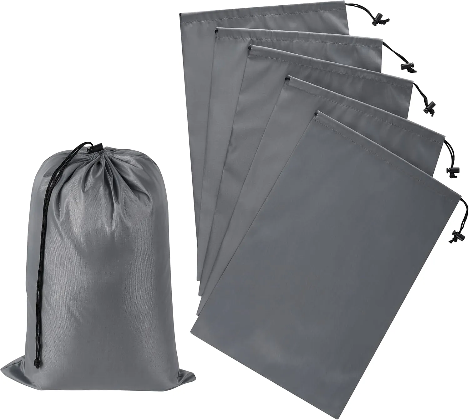 Drawstring Bag with Toggle - Nylon Cinch and Ditty Pouch (Gray, 10 x 15 Inch)