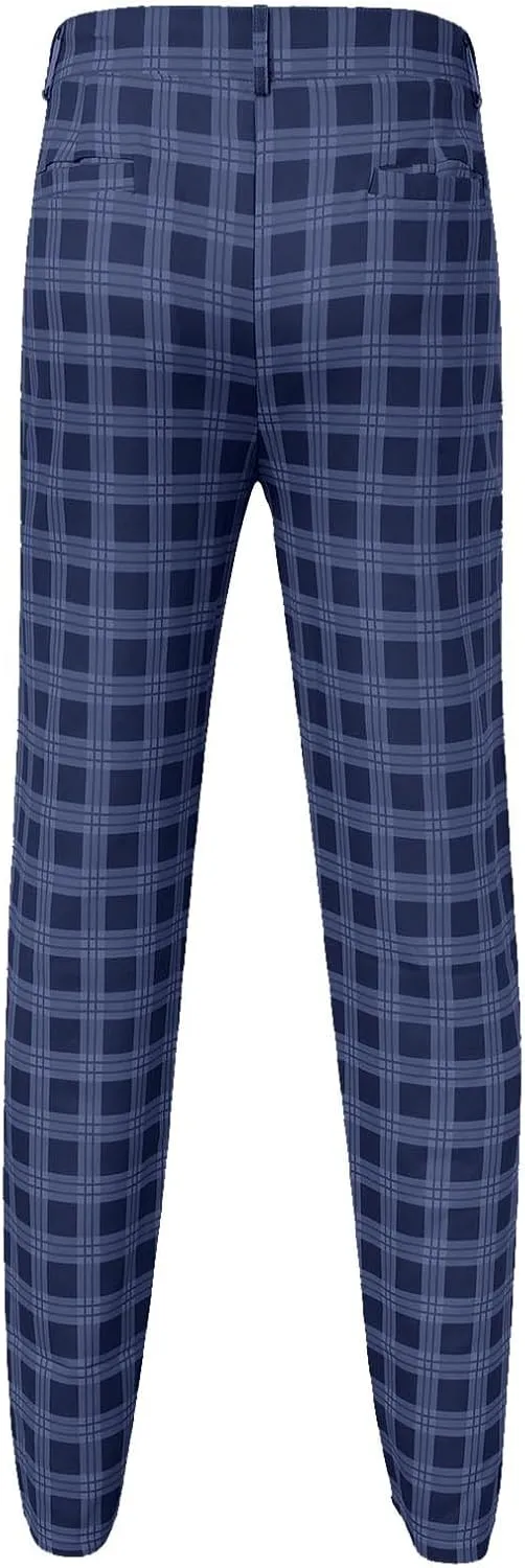 Dress Pants for Men Casual Slim Flat Front Plaid Business Work Pencil Trousers Stretch Golf Chino Pants with Pockets