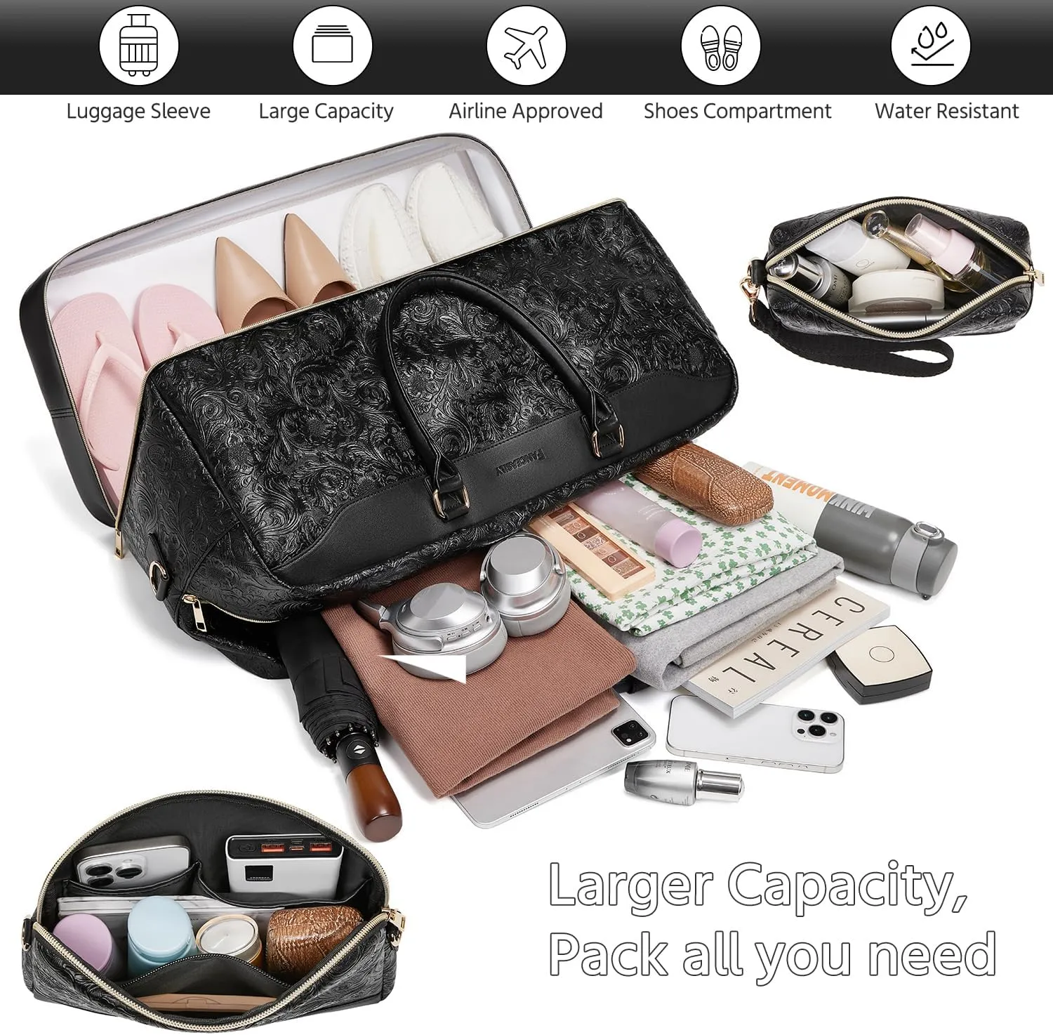 Duffle Bag for Travel,Weekender Bags for Women with Toiletry Bag,Carry On Overnight Bag,40L Gym Bags for Women,Personal Item Travel Bag with Shoe Compartment