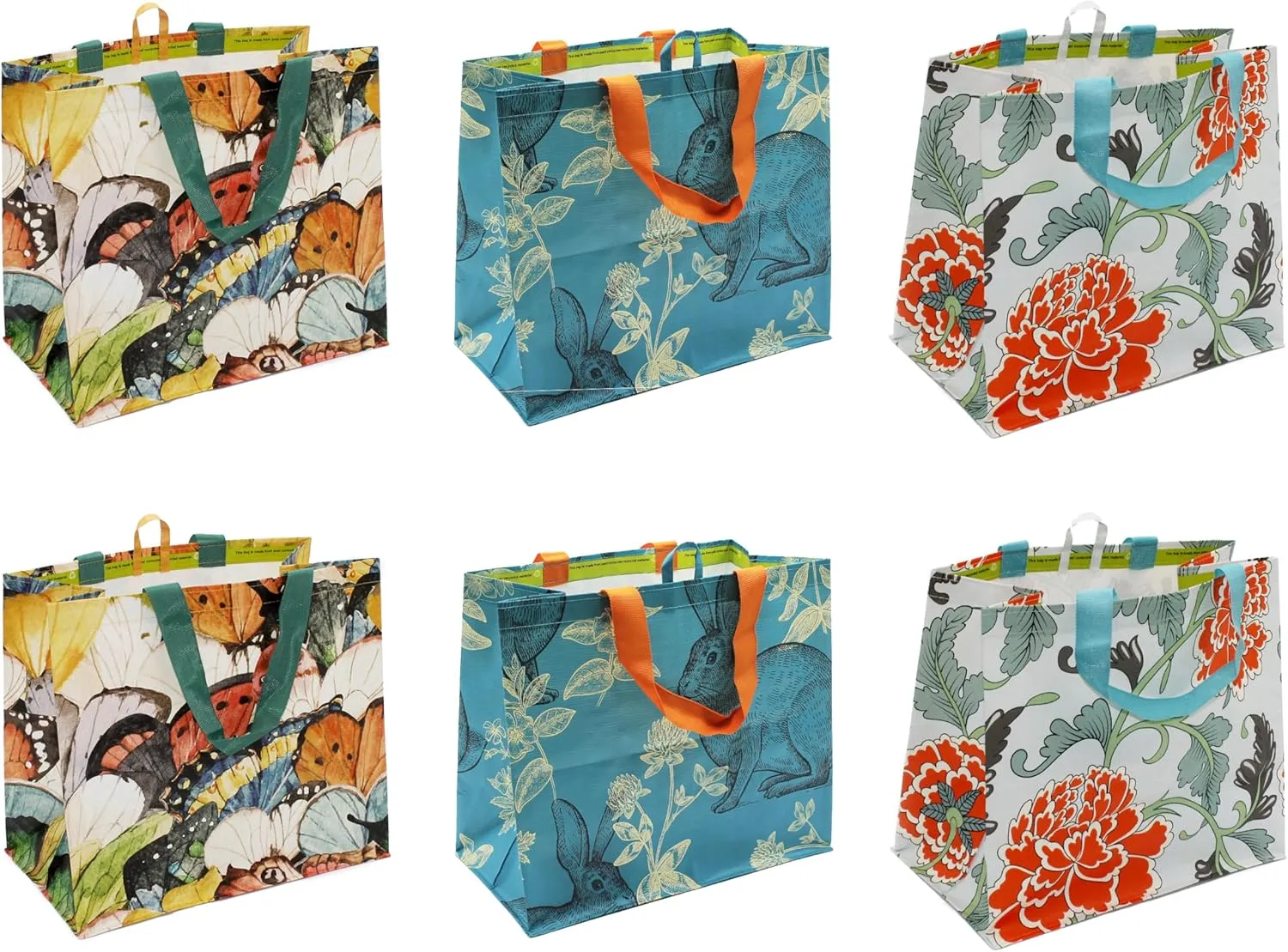 Earthwise Reusable Grocery Shopping Bags Extremely Durable Multi Use Large Stylish Fun Foldable Water-Resistant Totes