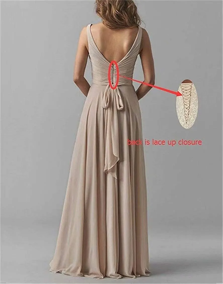 EEFZL Women's Double V Neck Bridesmaid Dress Long Chiffon Prom Evening Juniors Graduation Gowns