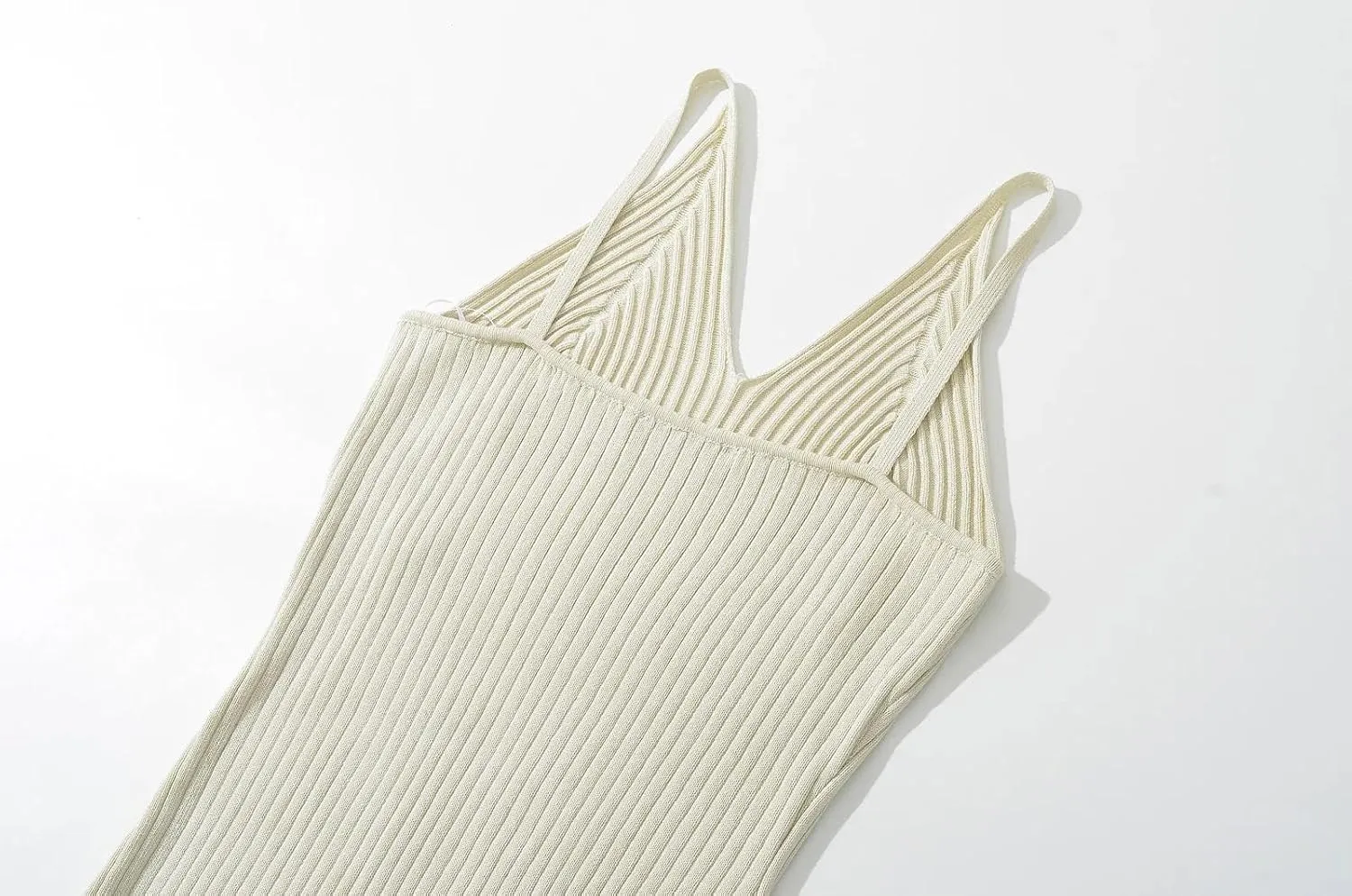 efvandoloe Women Rib Knitted Maxi Dress Camisole Sleeveless Elastic Slim Solid Color Dresses