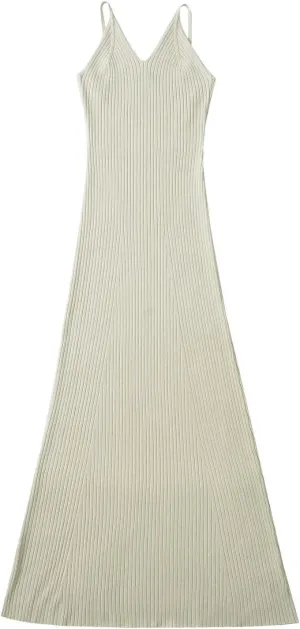 efvandoloe Women Rib Knitted Maxi Dress Camisole Sleeveless Elastic Slim Solid Color Dresses