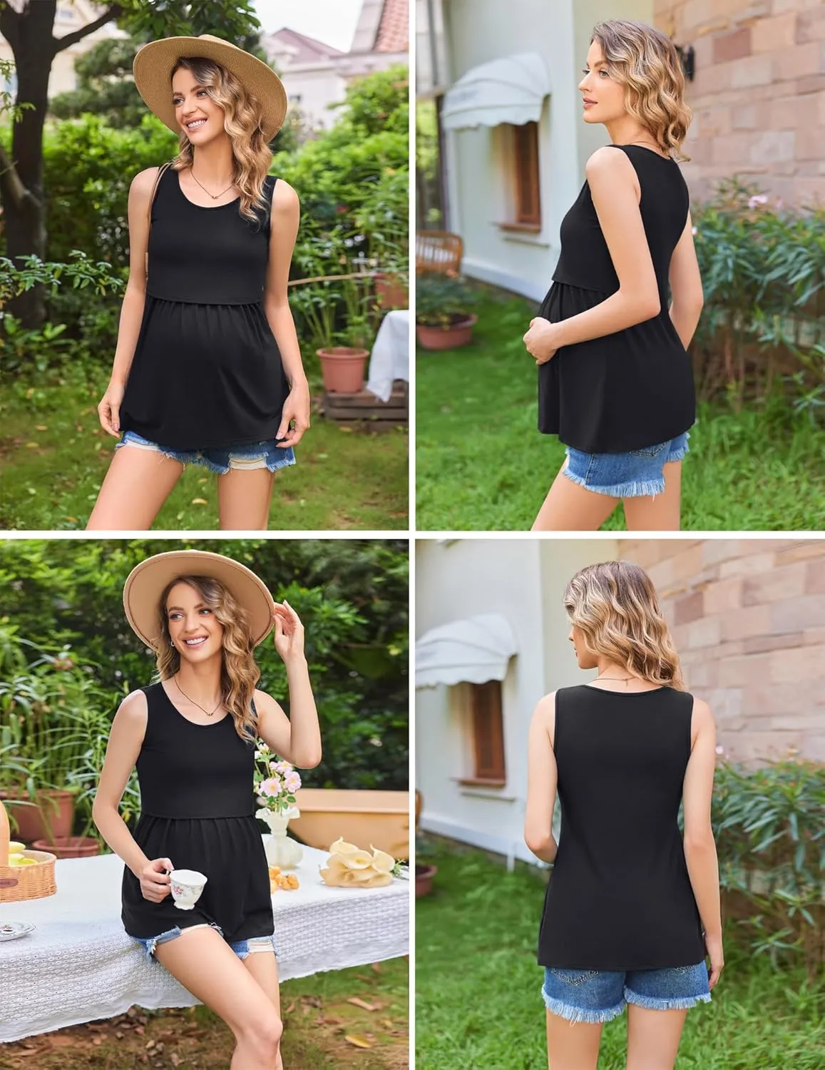 Ekouaer Women's Maternity Nursing Tank Tops Sleeveless Scoop Neck Breastfeeding Shirt 3 Pack Double Layer Pregnancy Clothes