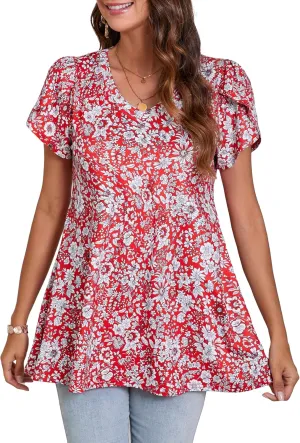 ENMAIN Womens Tunics Tops Plus Size Short Sleeve Swing Blouses Loose Fit Dressy Casual Summer Shirts to Wear with Leggings