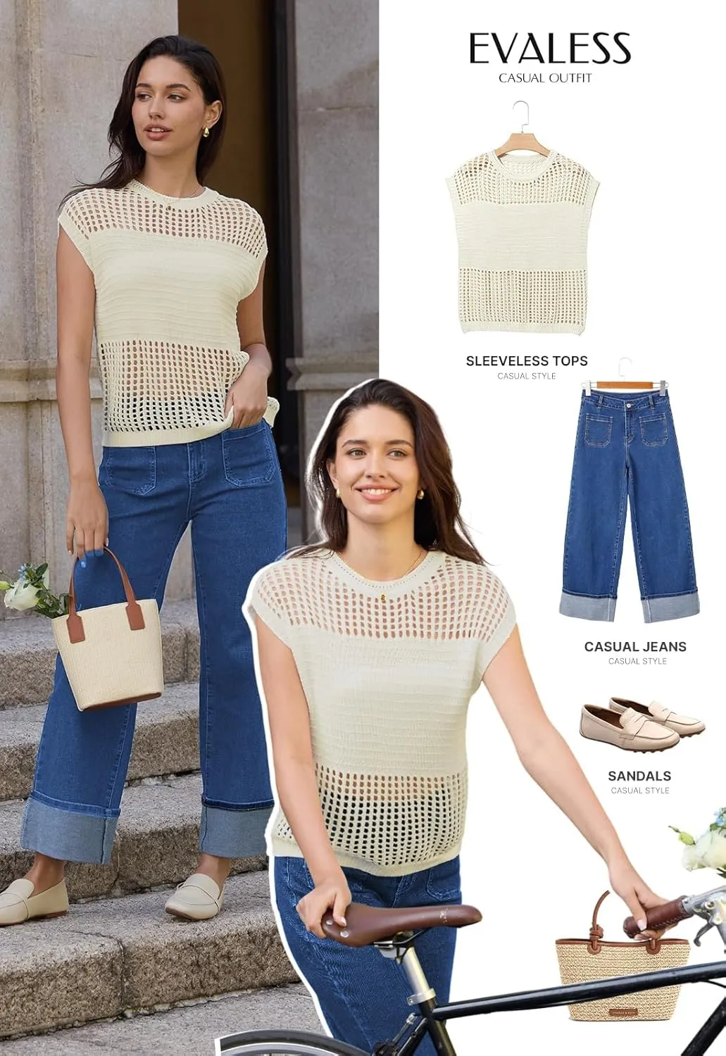 EVALESS Womens Tops Casual Summer Cap Short Sleeve Crochet Hollow Out Knit Sweater Vest Pullover T-Shirts Beach Coverup
