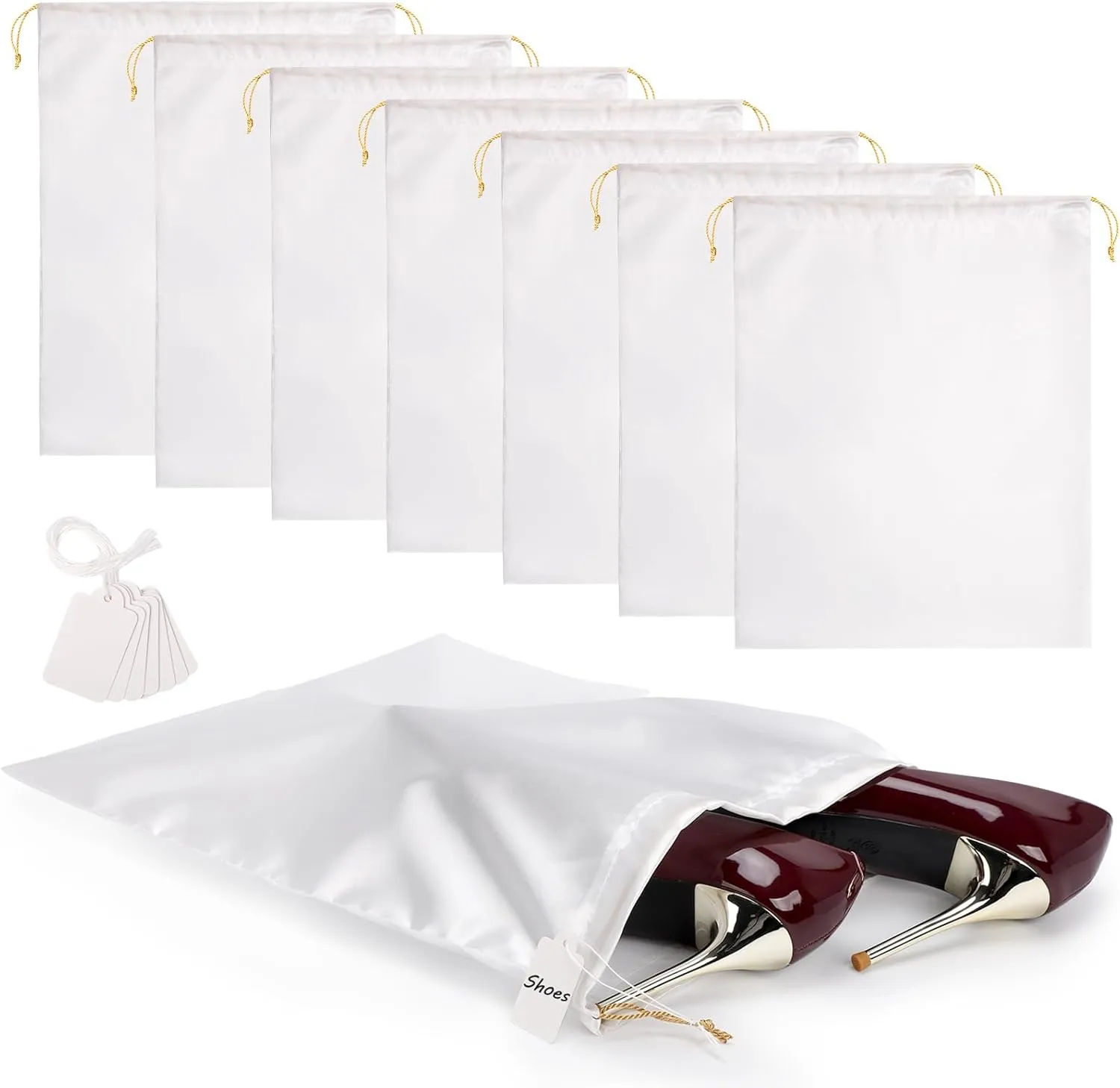 Ewen 11.8x15.7in Dust Bags for Shoes, 7 Pack of Dustproof Silky Bags with Drawstring for Sneakers Storage, White Satin Purse Storage Bags, Pouches Covers for Travel, Dust Cover Bag for Luxury Wallet