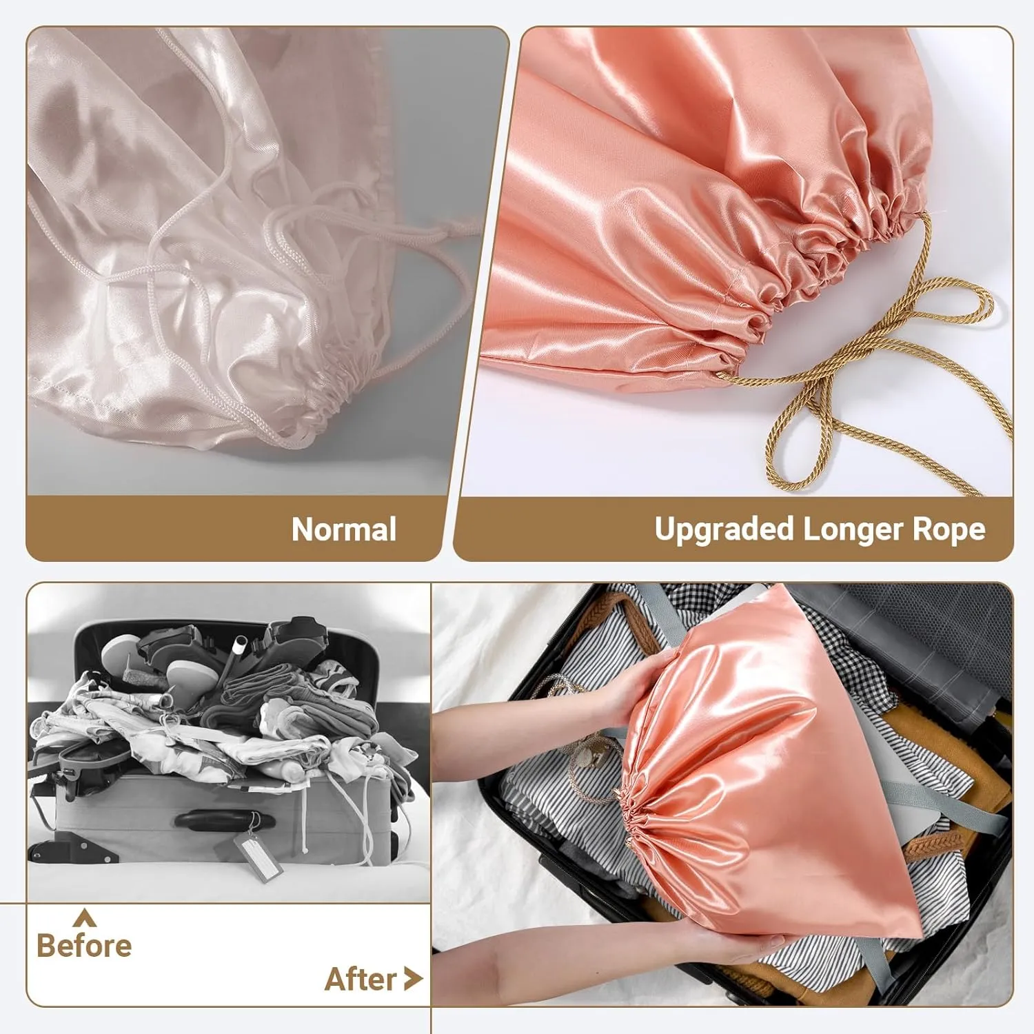 Ewen 7 Pack of Pink Orange Dust Bags for Handbags, 19.6x15.7in Dustproof Satin Purse Bags with Drawstring for Travel, Covers for Shoes and Boots, Silk Bags for Storage, Dust Cover Bag for Garment