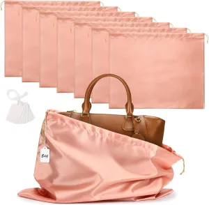 Ewen 7 Pack of Pink Orange Dust Bags for Handbags, 19.6x15.7in Dustproof Satin Purse Bags with Drawstring for Travel, Covers for Shoes and Boots, Silk Bags for Storage, Dust Cover Bag for Garment
