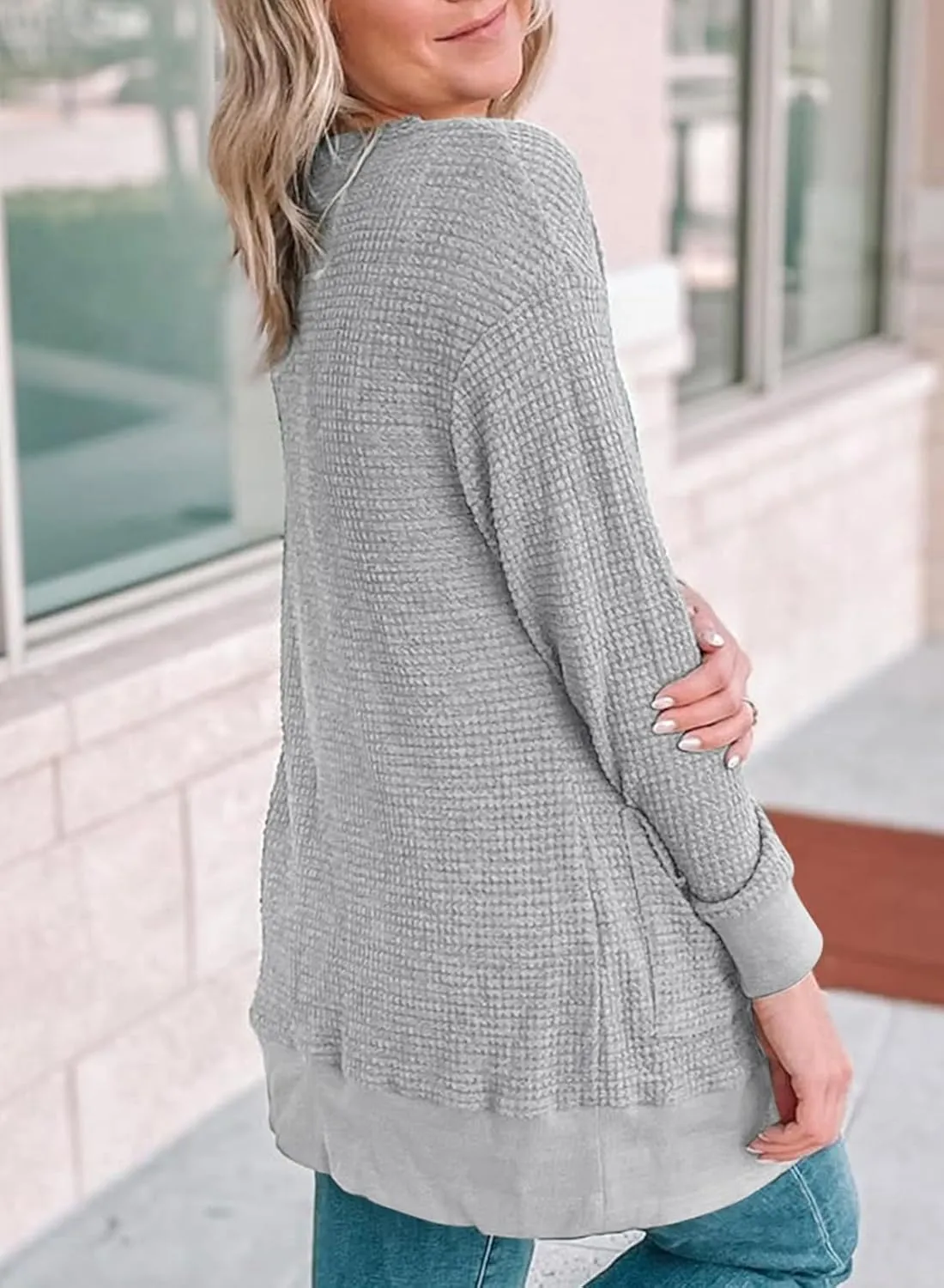 Eytino Womens Plus Size Cardigans Casual Long Sleeve Waffle Knit Front Button Tops(1X-5X)