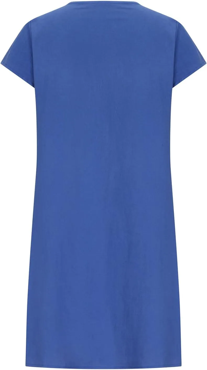Finelylove Womens Casual Summer Cotton Linen Dresses Midi Flowy Beach Dress Short Sleeve Ruffled Shift Dress Loose Sundress