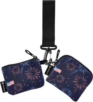 Fireworks Stars American National Flag 4th July Women's Coin Wallet Card Holder Cute Fashion Zipper Wristlet Wallet with Wristle Strap for Work Travel 2 Packs