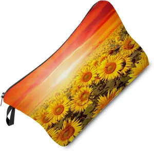 Floral Sunflower Field Makeup Bag Cute Small Organizer Bag Travel Toiletry Zipper Pouch Floral Sunflower Cosmetic Bag Present for Sunflower Lovers Women Friends