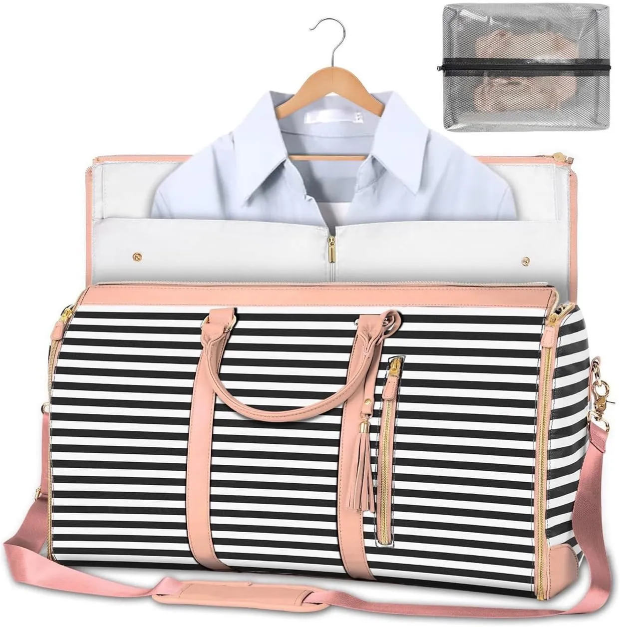 Folding Travel Garment Bags for Hanging Clothes and Suit Case (C Black Stripe)