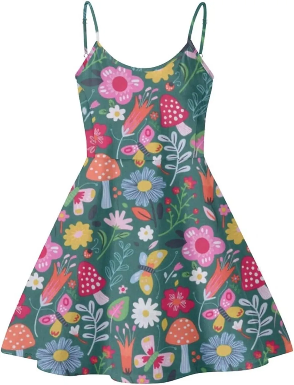 Forest Mushroom Flower Dresses Women's Summer Sleeveless Beach Sundress A Line Midi Dresses Slim Fit Holiday Outfits Elastic Casual Shopping Club Party Apparel Vacation Swing Sundresses